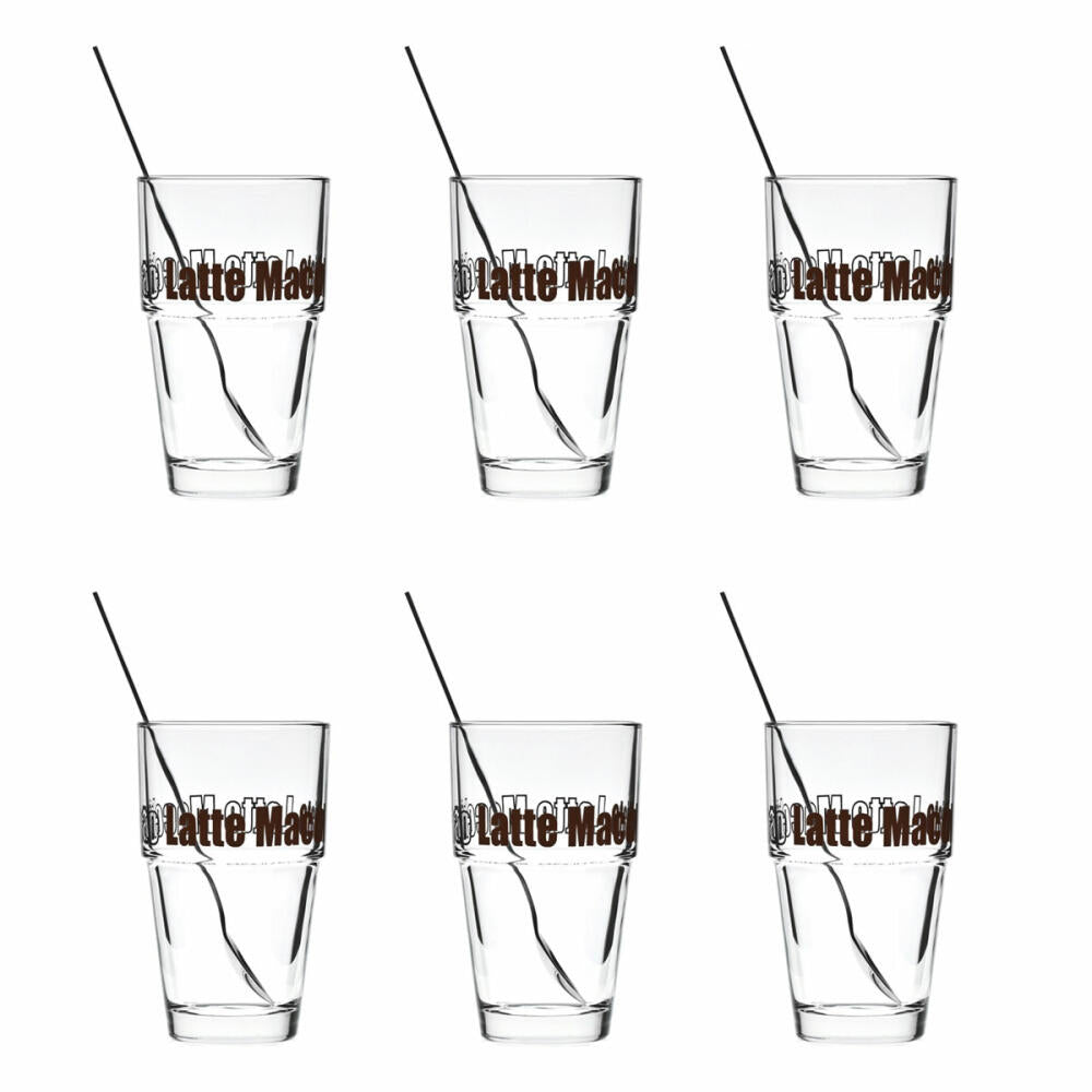 Leonardo Solo Set 12-piece Latte Macchiato cup with stainless steel spoons, coffee glasses, glass, 400 ml, 17205