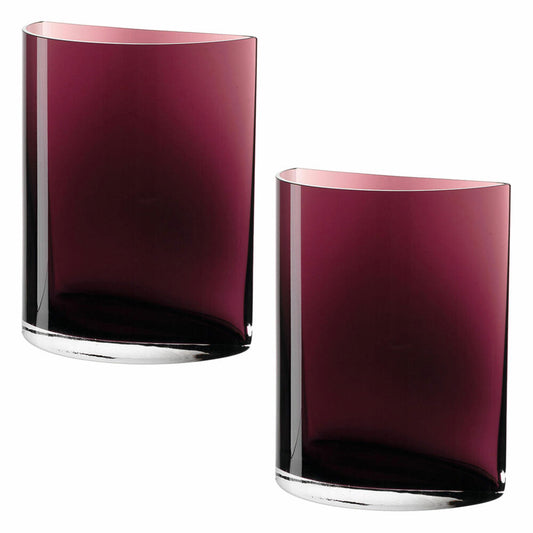 Leonardo Centro Vase Semicircle, Set of 2, Flower Vase, Glass Vase, Table Vase, Decorative Vase, Flowerpot, Glass, Aubergine, 23 cm, 046954