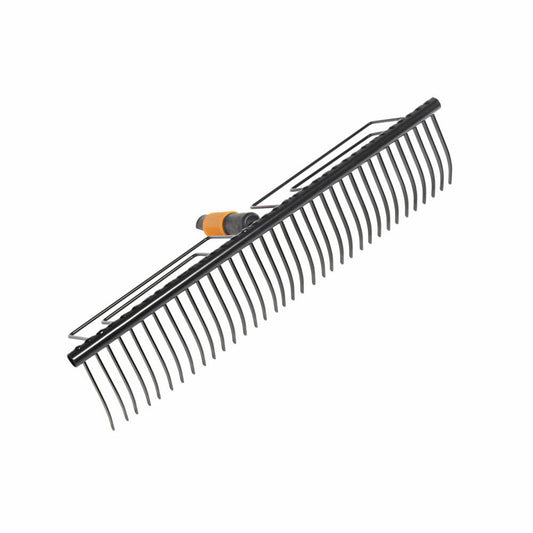 Fiskars QuikFit Rasenrechen, Laubrechen, Gartenrechen, Rechen, Werkzeugkopf, Gartenzubehör, Kunststoff / Aluminium, Schwarz / Orange, 57 cm, 1000656