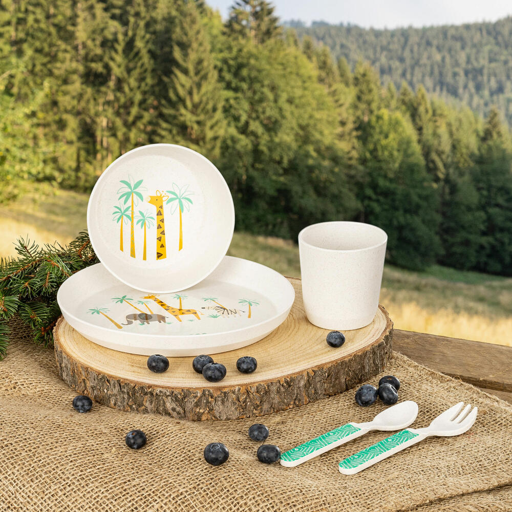 reer Growing Geschirr-Set WildLife, 5-tlg., Kindergeschirr, Teller, Löffel, Gabel, Becher, Schale, 22010