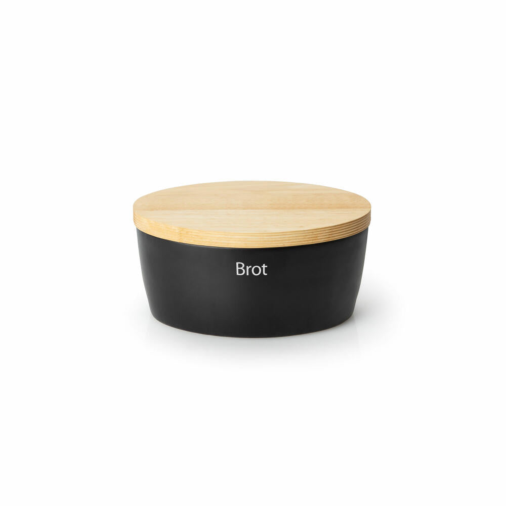 Continenta bread bin oval with wooden lid, S, ceramic, rubberwood, black, 27 x 20 x 13.5 cm, 3731