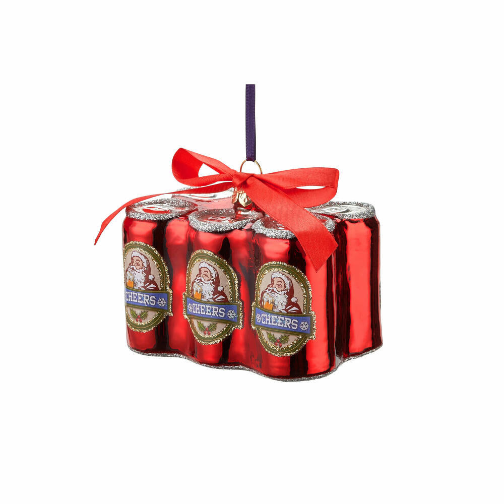 Gift Company Hanger Sixpack Beer Cans, Christmas Decoration, Pendant, Tree Decoration, Glass / Polyester, Red, 1071201003