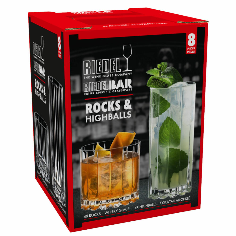 Riedel Drink Specific Glassware Rocks und Highball Set, 8-tlg., Tumbler, Cocktailglas, Longdrinkglas, Trinkglas, 5417/57