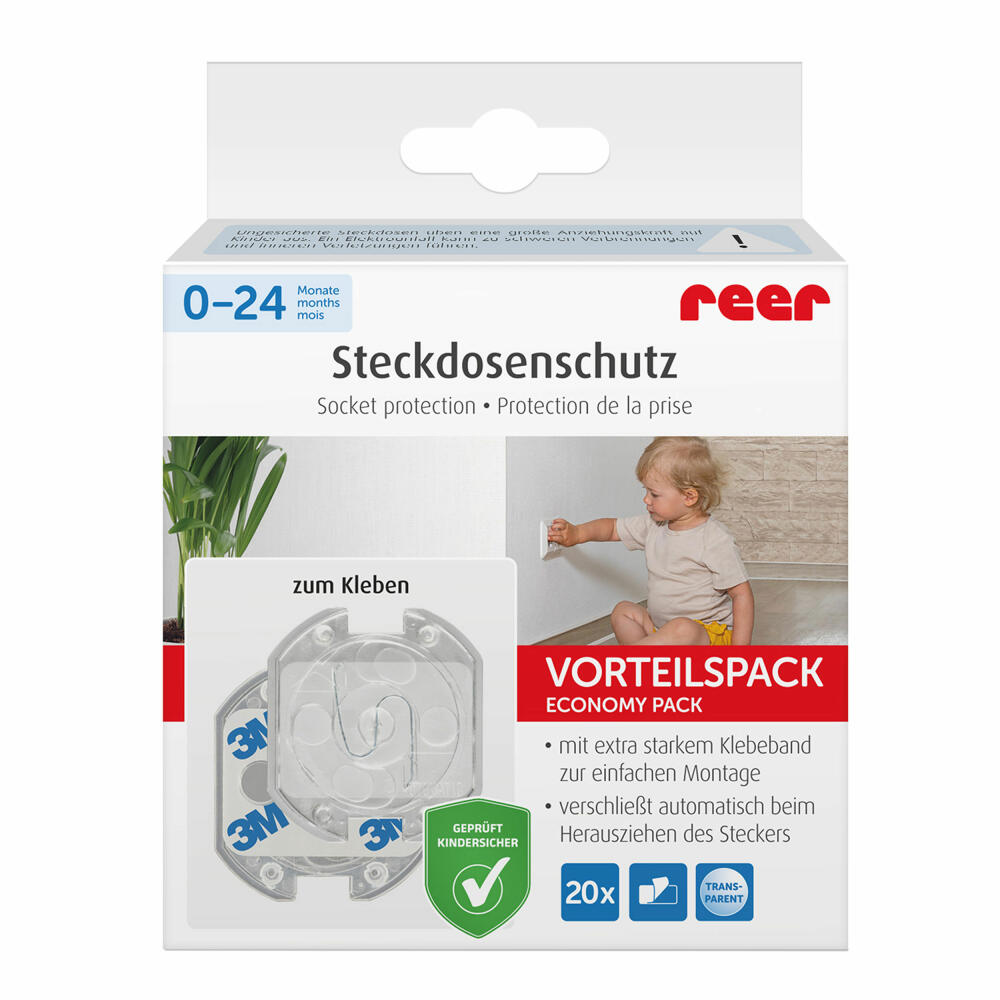 reer Steckdosenschutz, 20er Set, Steckdosen Schutz, Kindersicherung, Kinder Sicherung, Transparent, 32069