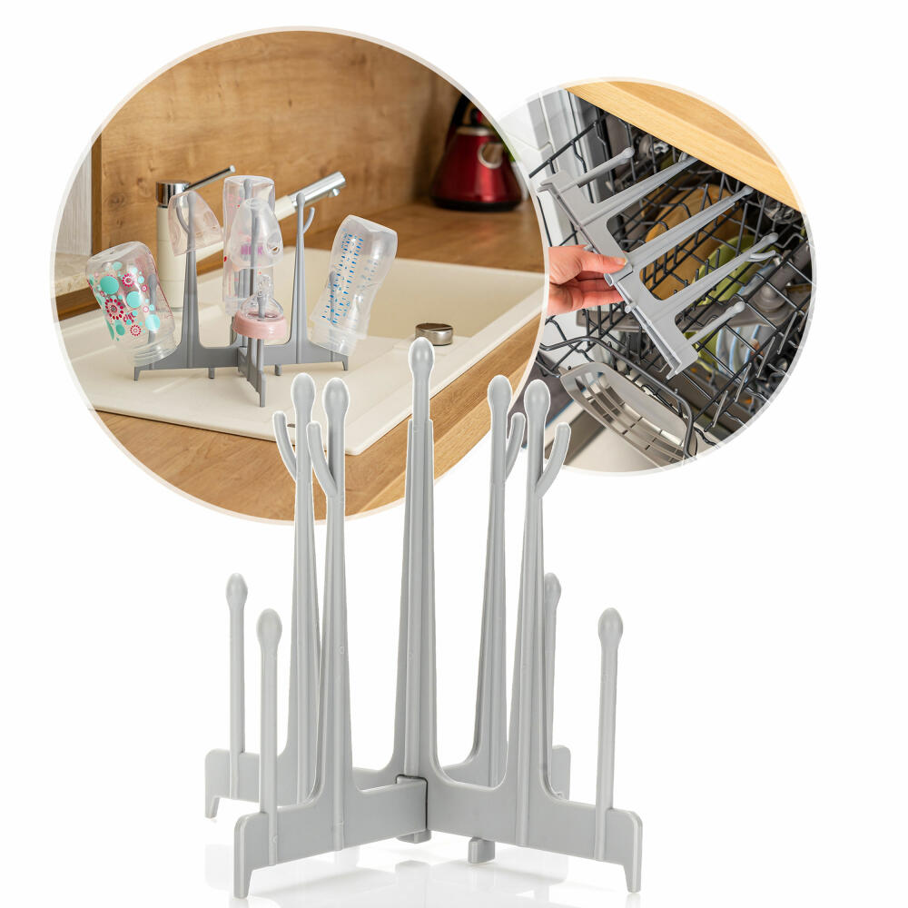 reer drying rack for baby bottles, draining rack, bottle holder, bottle stand, plastic, grey, 21041