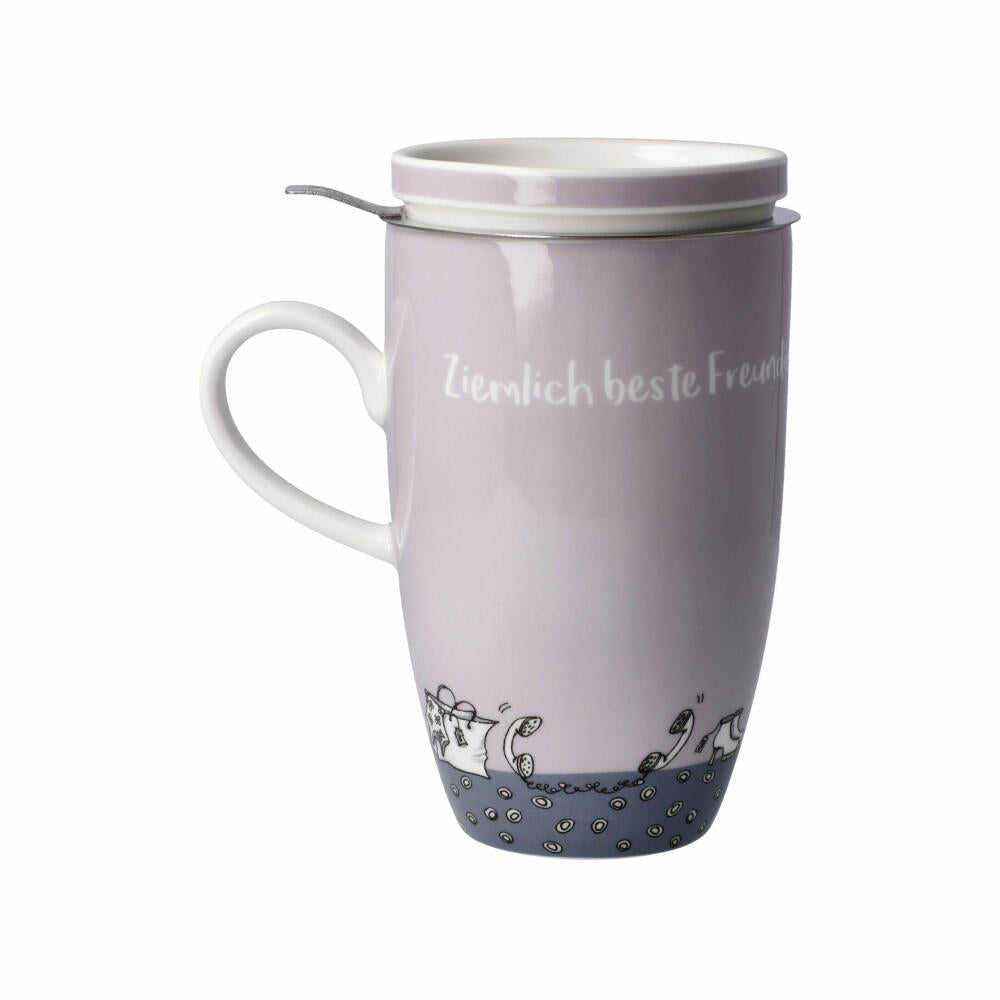 Goebel Teetasse mit Deckel und Sieb Barbara Freundlieb - Ziemlich beste Freundinnen, Becher, Fine Bone China, Bunt, 450 ml, 27001241