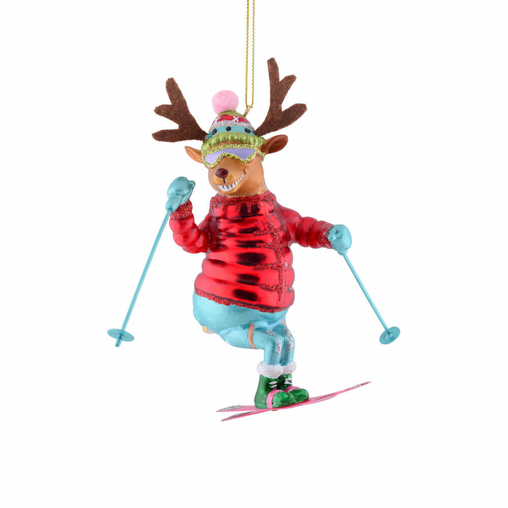 Gift Company Hanger Skier Reindeer, Christmas Decoration, Pendant, Tree Decoration, Glass, 11732