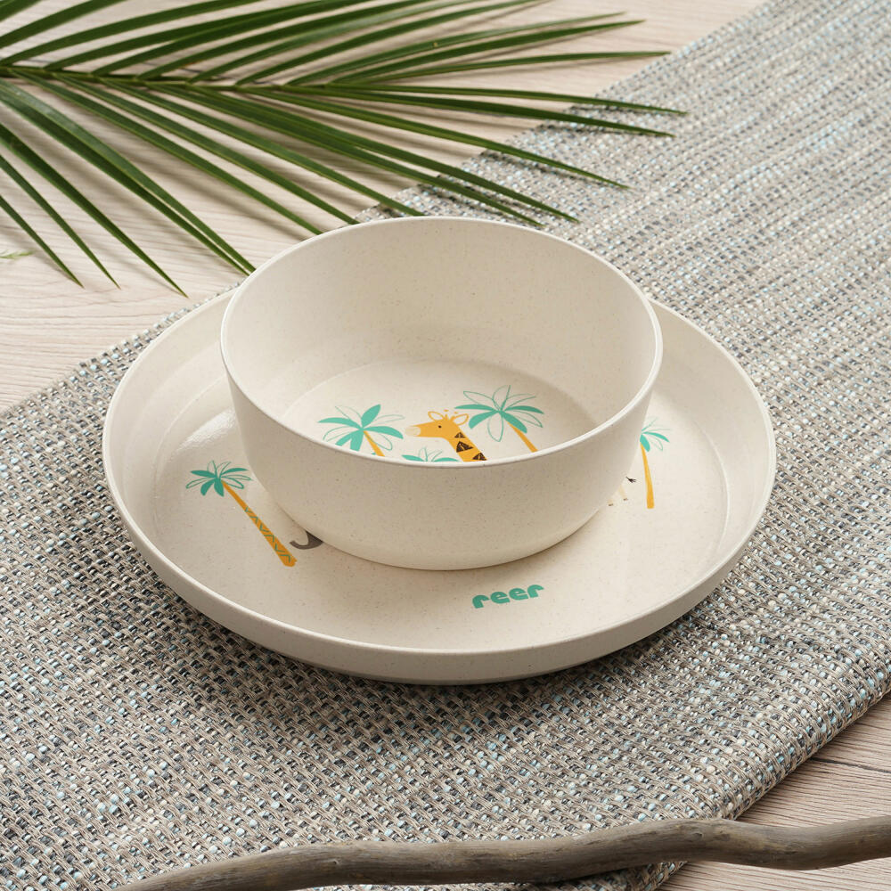 reer Growing Geschirr-Set WildLife, 5-tlg., Kindergeschirr, Teller, Löffel, Gabel, Becher, Schale, 22010