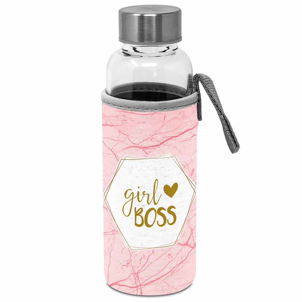 PPD Glass Bottle Girlboss, with protective cover, bottle, glass bottle, drinking bottle, borosilicate glass, 350 ml, 461321