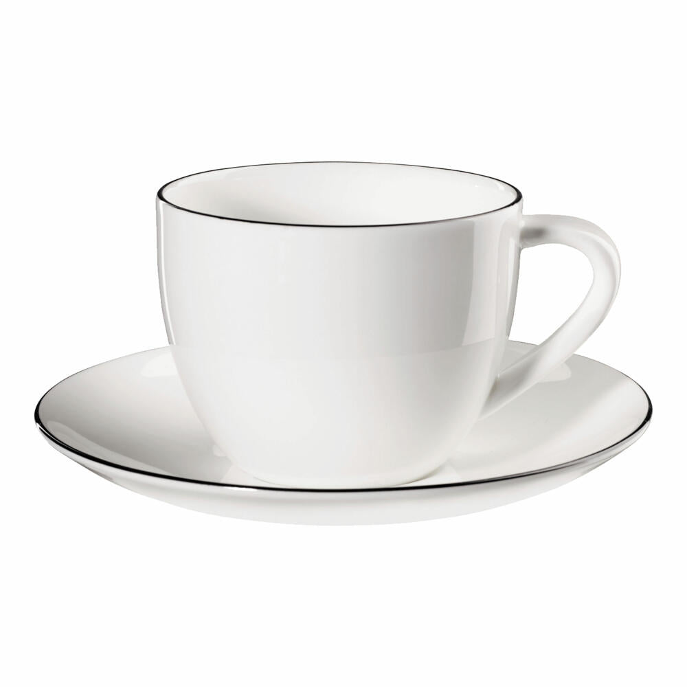 ASA Selection ligne noire Cappuccinotasse mit Unterer, Kaffeetasse, Becher, Fine Bone China, Weiß glänzend, 250 ml, 1929113