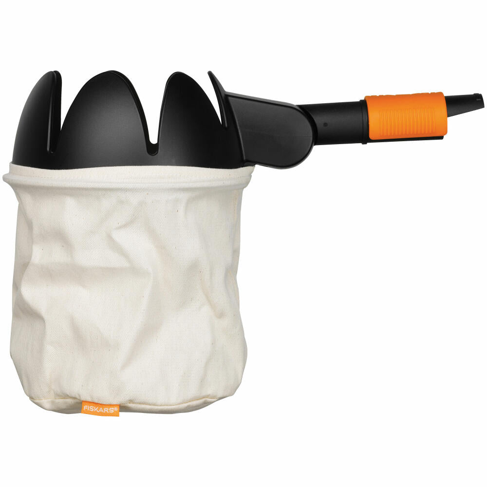 Fiskars QuikFit Obstpflücker, Obst Pflücker, Fangbeutel, Gartenzubehör, Kunststoff / Baumwolle, Schwarz / Orange, 32 cm, 1000693