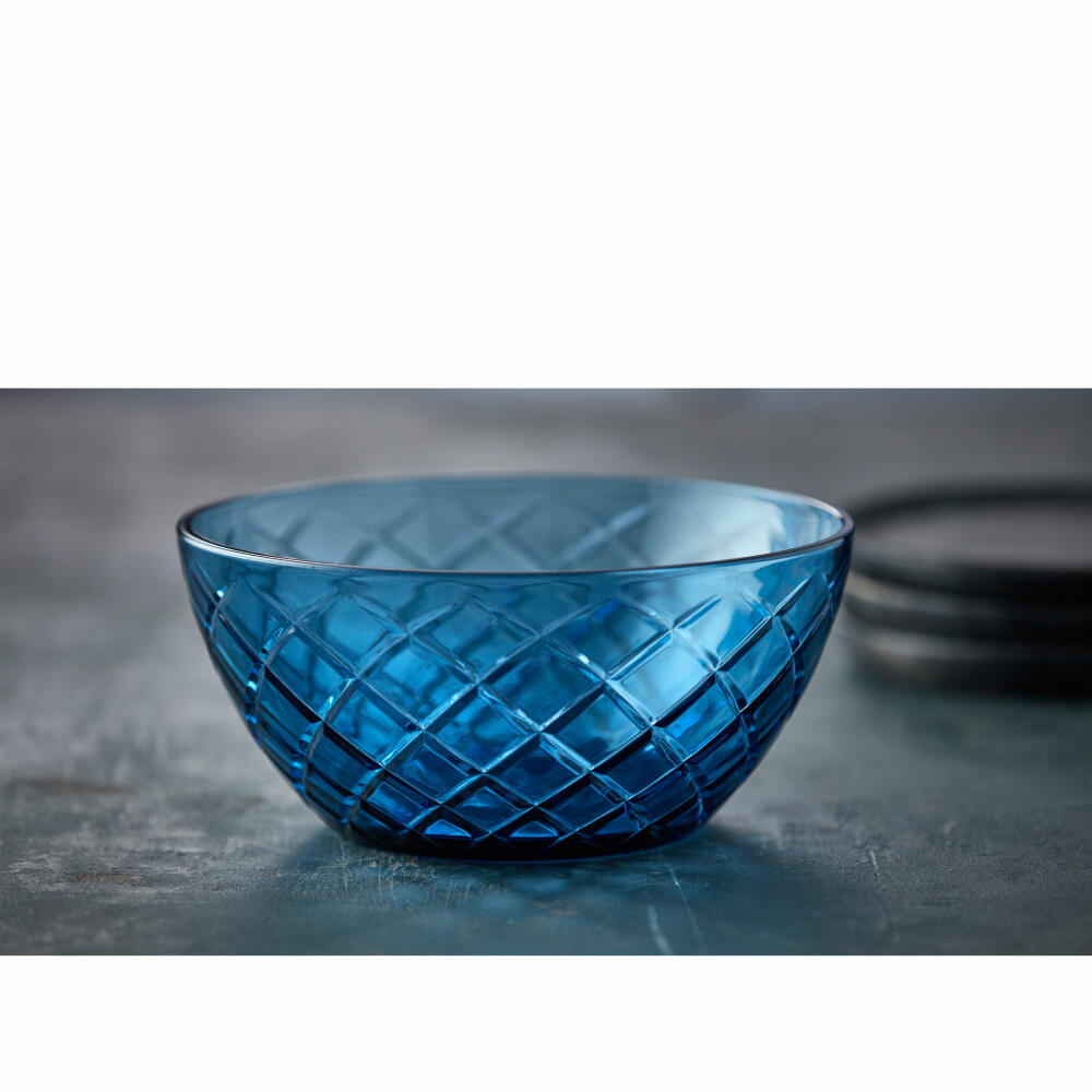 Lyngby Glass Salad Bowl Sorrento, Serving Bowl, Bowl, Glass, Blue, 24 cm, 29037