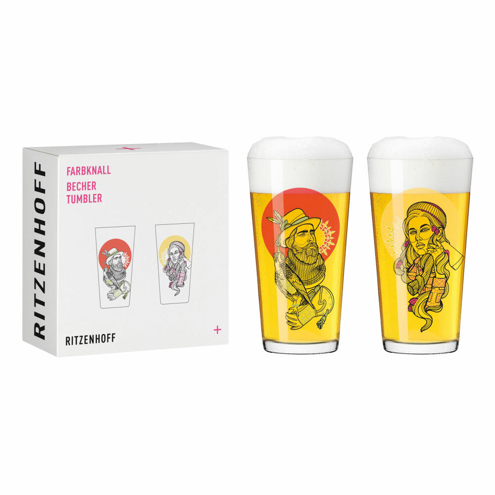 Ritzenhoff drinking cup color bang set of 2 002, cup, Vladimir Bott, crystal glass, 432 ml, 3491002