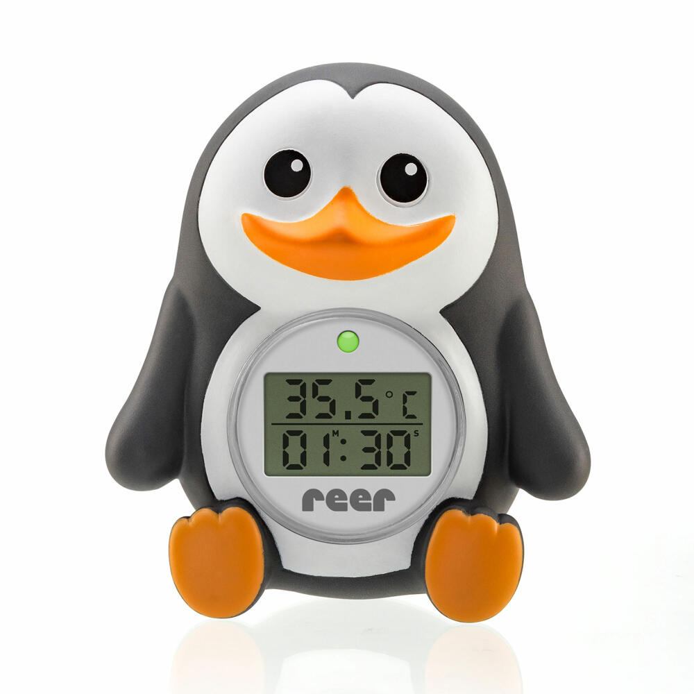 reer MyHappyPingu Badethermometer, 2in1, Digitales Bade Thermometer, Raumthermometer, Temperaturalarm, 24041