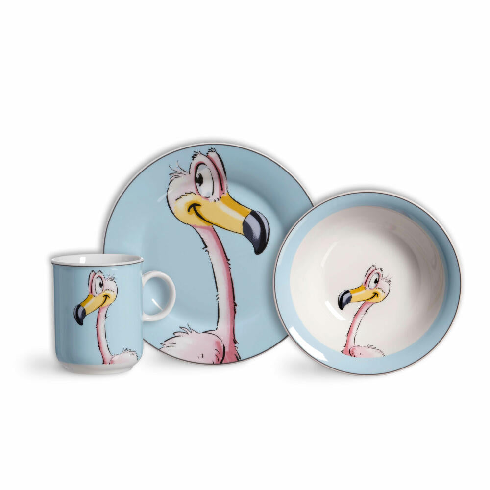 Ritzenhoff & Breker Kinderset Happy Zoo - Flamingo Flo, 3-tlg., Geschirr, Porzellan, Bunt, 413342