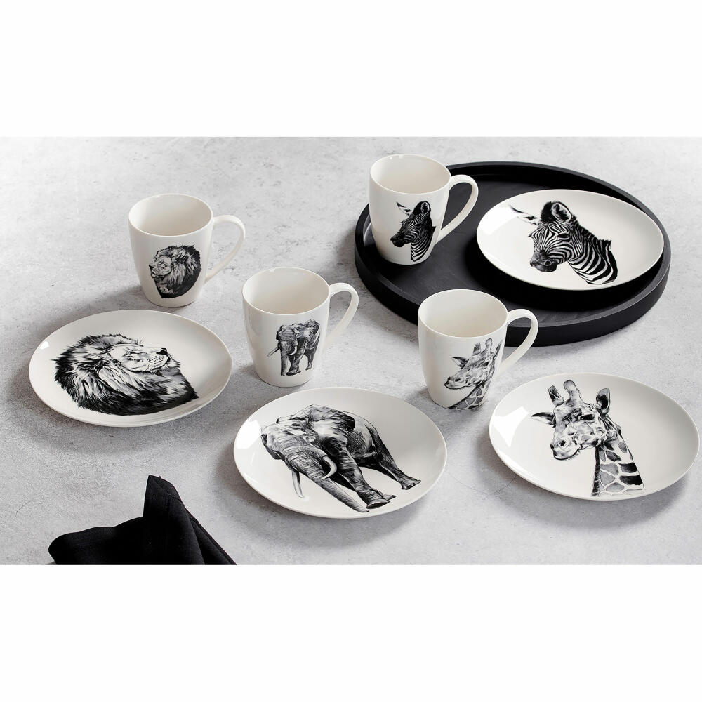 Ritzenhoff &amp; Breker plate set Safari, 4-piece, dessert plate, dinner plate, porcelain, black / white, Ø 20.5 cm, 318302