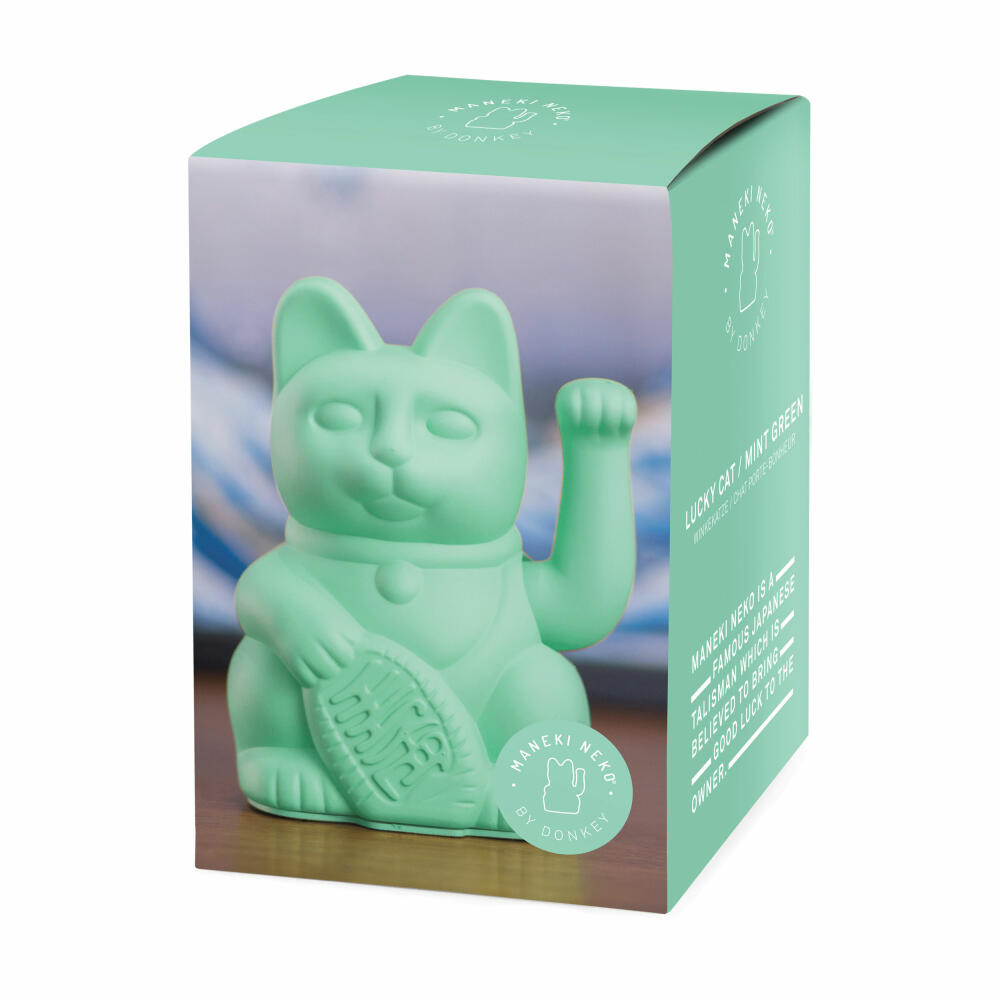 Donkey Products Lucky Cat Maneki Neko, Winkekatze, Glücksbringer, Kunststoff, Mint Green, 15 cm, 330469