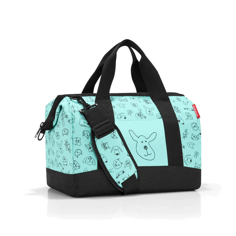 reisenthel allrounder M kids, travel bag, sports bag, shoulder bag, doctor's bag, bag, polyester fabric, Cats And Dogs Mint, IX4062, 18 L