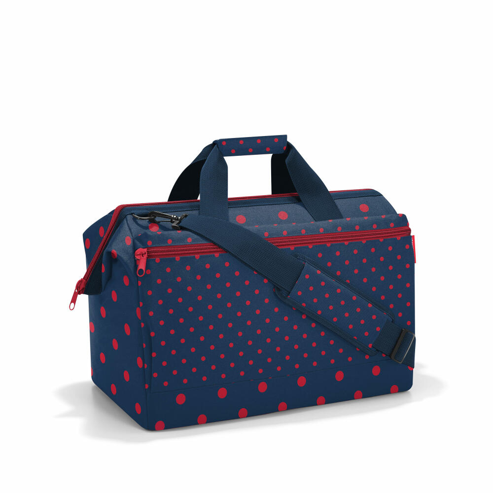 reisenthel allrounder L pocket, travel bag, sports bag, shoulder bag, doctor's bag, bag, polyester fabric, Mixed Dots Red, 32 L, MK3075