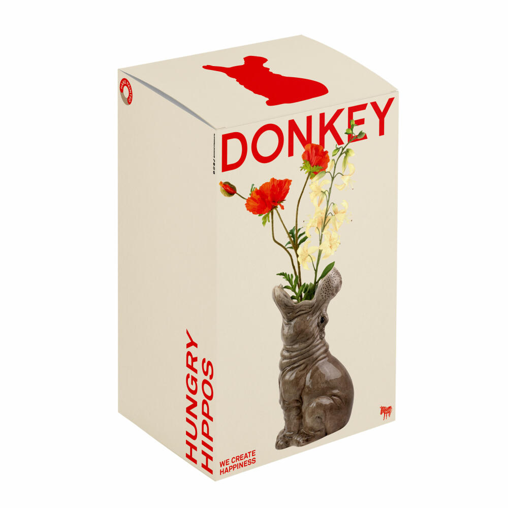 Donkey Products Vase Big Hungry Hippos, Dekovase, Blumenvase, Dolomit, Grau, 23 x 19 x 42 cm, 210739