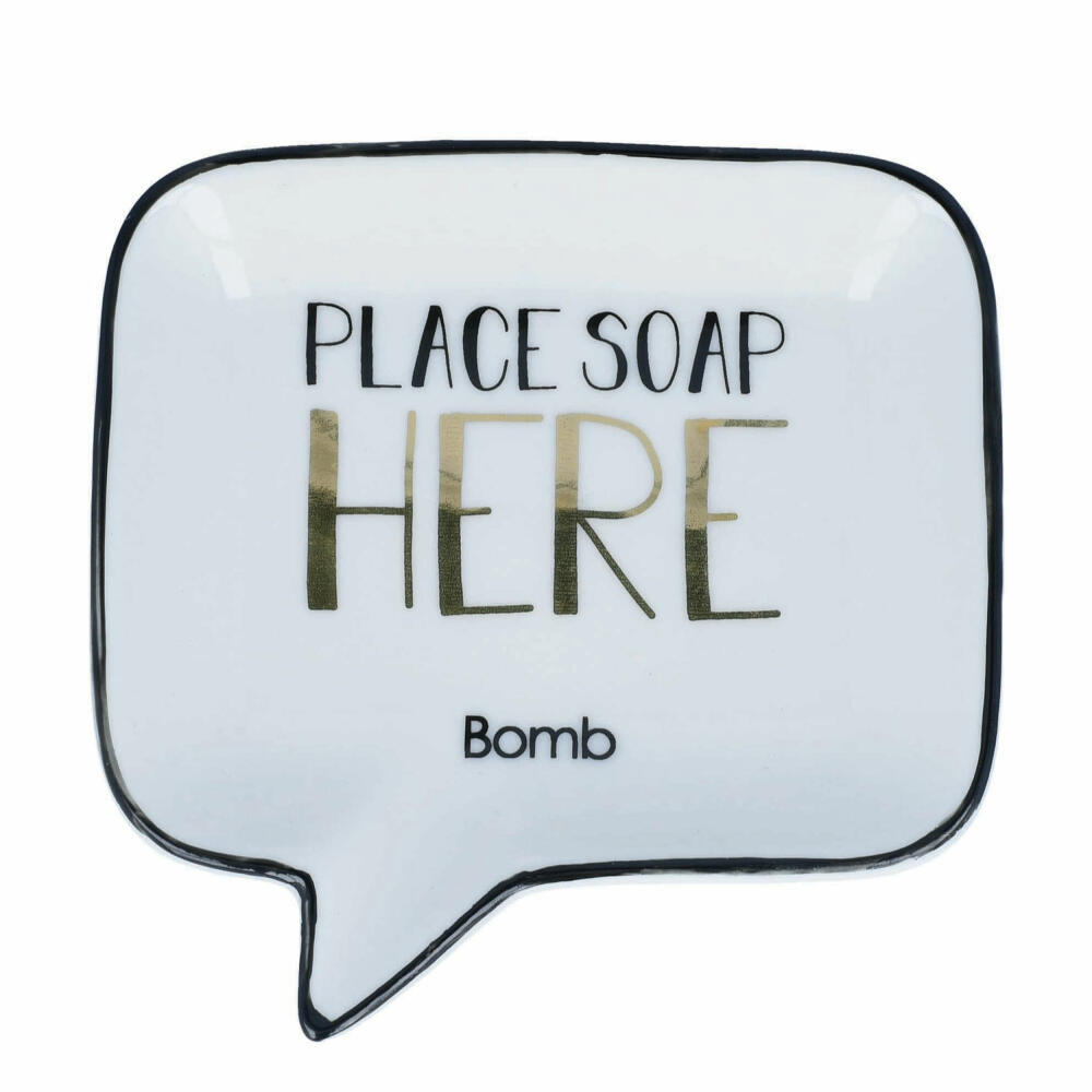 Bomb Cosmetics Soap Dish Place Soap Here, Soap Tray, Porcelain, Colorful, PPLAHER06