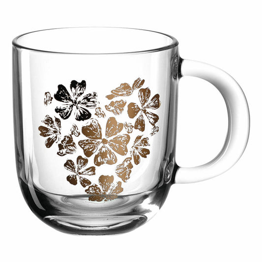 Leonardo cup EMOZIONE flower heart, coffee cup, mug, handle glass, glass, multicolored, 300 ml, 046448