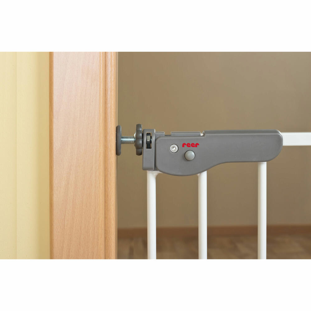 reer T-Gate Klemm- und Schraubgitter, Treppengitter, Türgitter, Treppenschutzgitter, Schutzgitter, Active-Lock, Metall, Breite 73 -106 cm, 46120