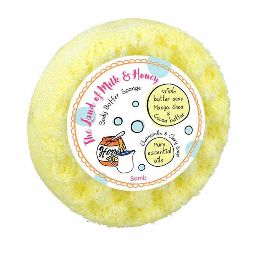 Bomb Cosmetics Body Buffer Shower Sponge The Land of Milk &amp; Honey, Soap Sponge, Yellow, PLANMIL04