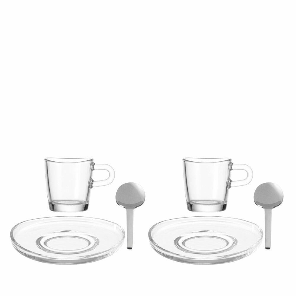 Leonardo Loop Set, 6-piece, espresso cup + saucer + spoon, coffee, espresso cup, plastic, clear, Ø 11 cm