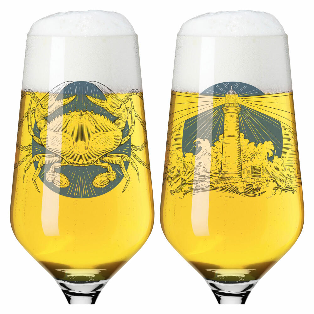 Ritzenhoff beer glass set of 2, custom time 007, 008, Philip Harris, crystal glass, 374 ml, 3471004