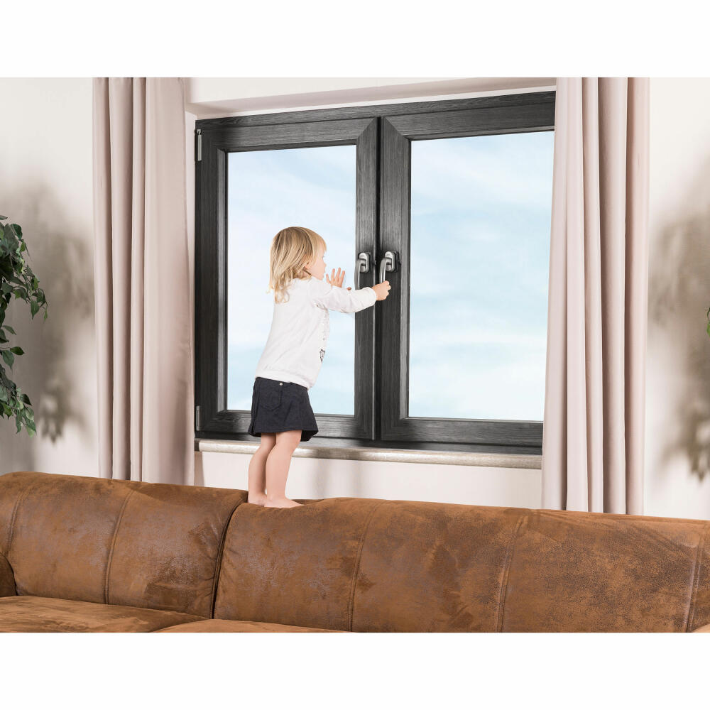 reer WinLock Fenster- und Balkontürsicherung, Fenstersicherung, Kinder Sicherung, Klemmschutz, Anthrazit, 70021
