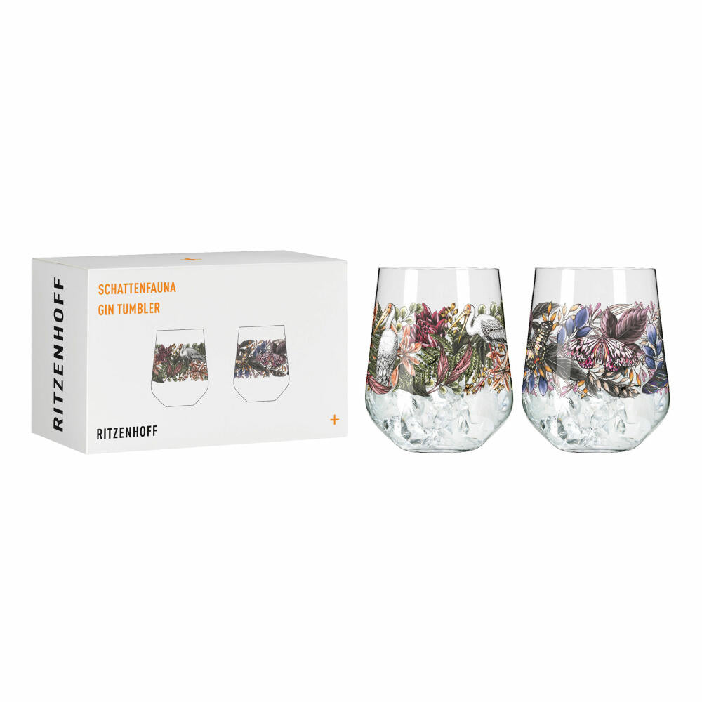 Ritzenhoff Gin-Tumbler Schattenfauna 2er-Set 001, Gin-Becher, Maggie Enterrios, Kristallglas, 710 ml, 3701001