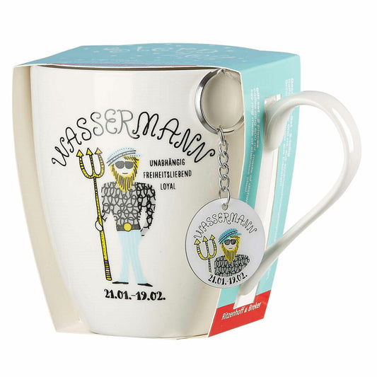 Ritzenhoff & Breker Kaffeebecher Astro Wassermann, Sternzeichen Tasse mit Schlüsselanhänger, Porzellan, Bunt, 650 ml, 400076