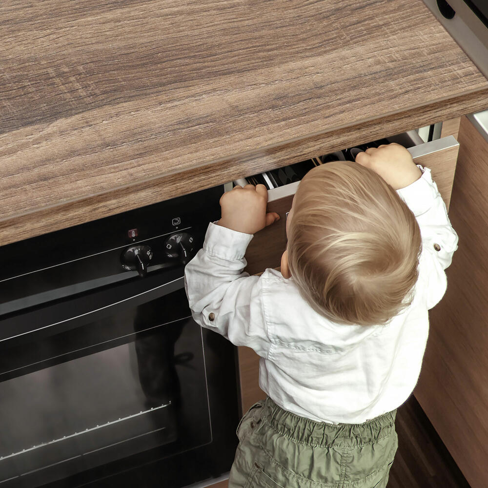 reer Schrank- und Schubladensicherung mit Montagehilfe, 3er Set, Klemmschutz, Kinder Sicherung, Weiß, 71060