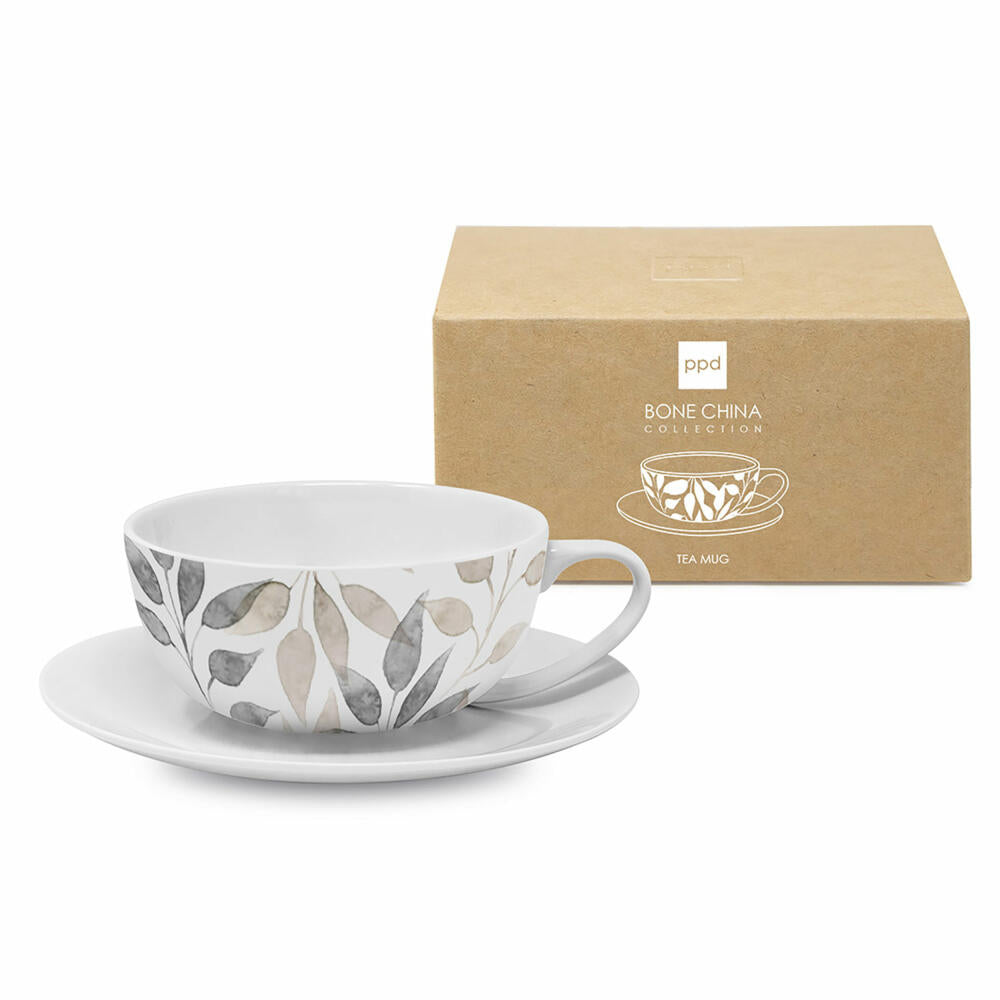 PPD Scandic Leaves white Bone China T-Mug, mit Untertasse, Tasse, Becher, Kaffeebecher, Teetasse, Bone China, 350 ml, 163702356
