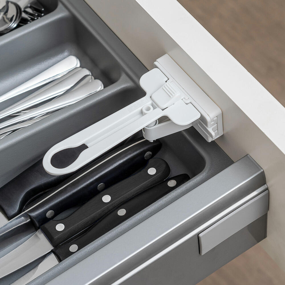 reer cutlery drawer lock, set of 2, drawer lock, child safety lock, child safety lock, white, 71090