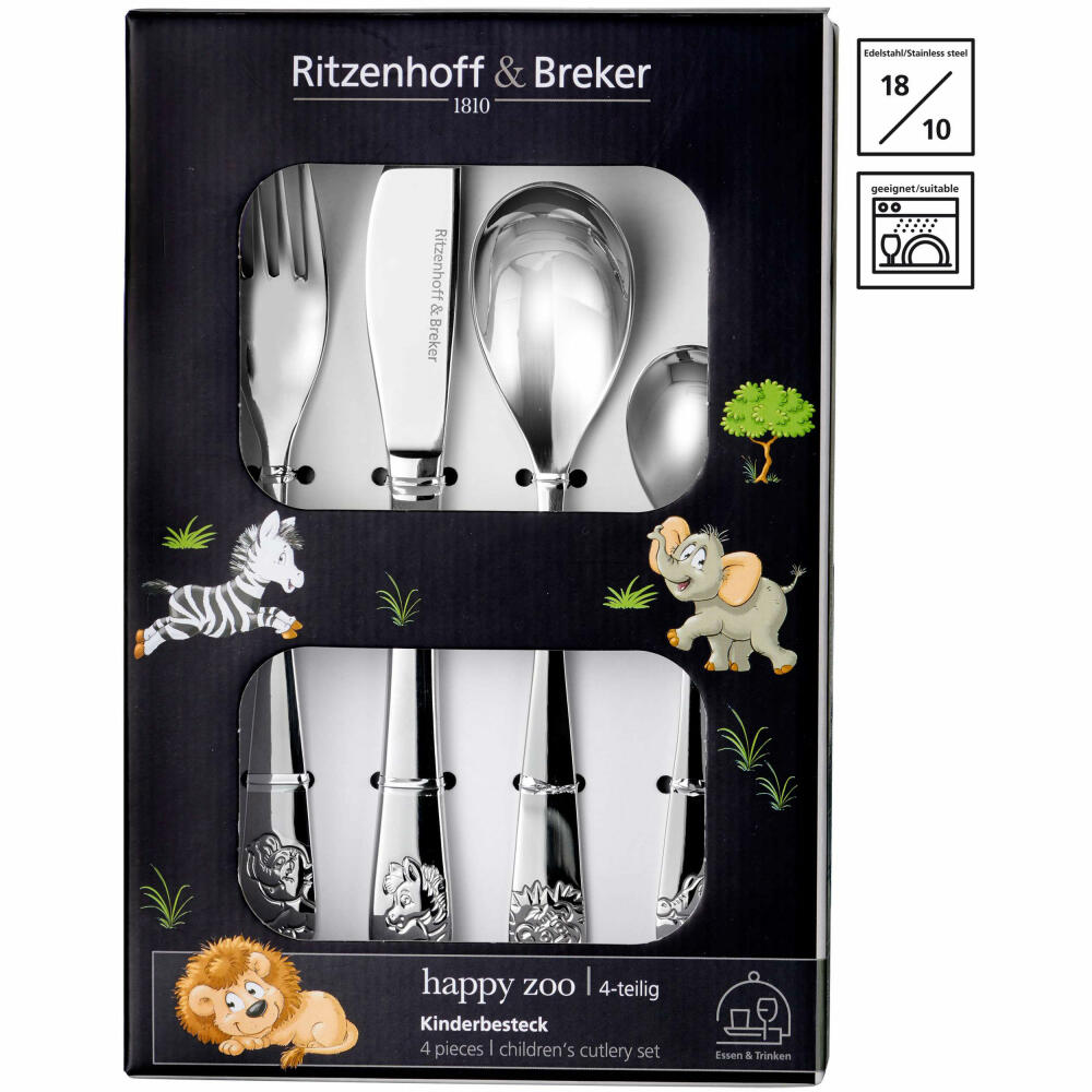 Ritzenhoff & Breker Besteck Happy Zoo, 4-tlg., Kinder Besteckset, Edelstahl 18/10, Silber, 812701