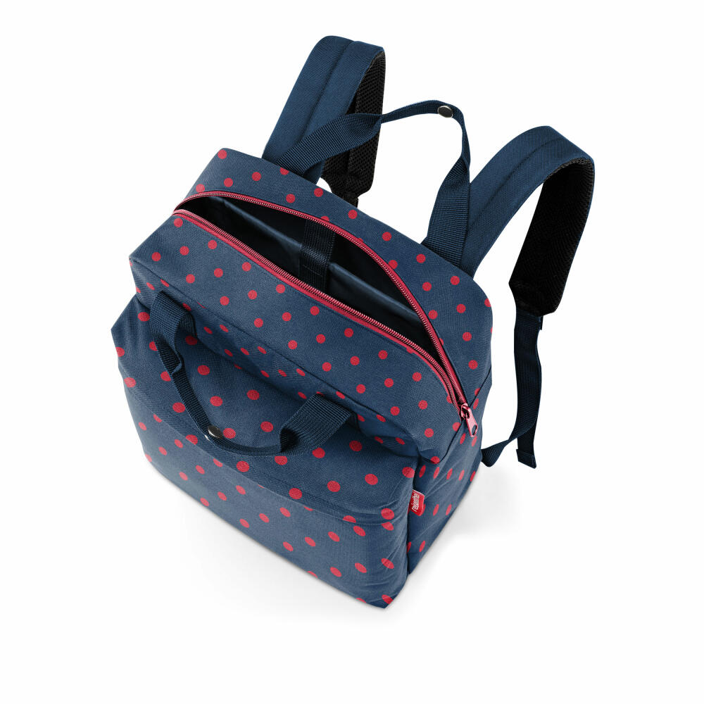 reisenthel allday backpack M, backpack, leisure backpack, hand luggage bag, Mixed Dots Red, 15 L, EJ3075