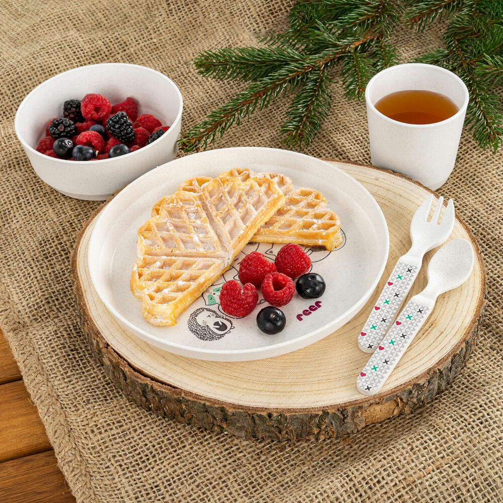 reer Growing Geschirr-Set LovelyFriends, 5-tlg., Kindergeschirr, Teller, Löffel, Gabel, Becher, Schale, 22020