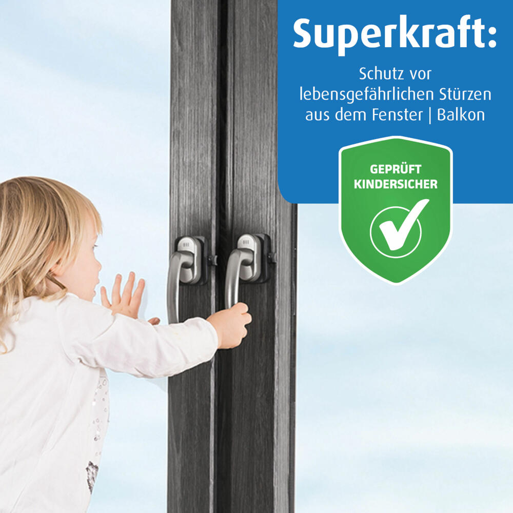 reer WinLock Fenster- und Balkontürsicherung, Fenstersicherung, Kinder Sicherung, Klemmschutz, Anthrazit, 70021