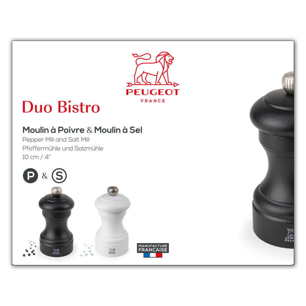 Peugeot Bistro Pfeffermühlen, Salzmühlen Set, Buchenholz, Matt Weiß / Schwarz, 10 cm, 2-24291