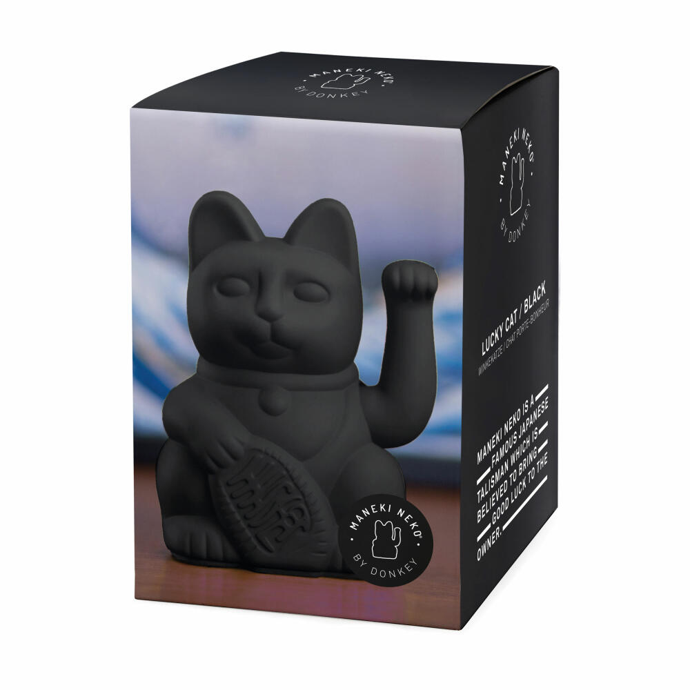 Donkey Products Lucky Cat Maneki Neko, Winkekatze, Glücksbringer, Kunststoff, Black, 15 cm, 330466