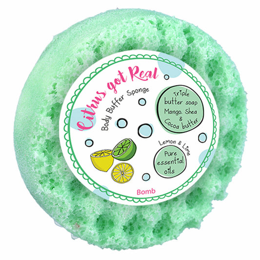 Bomb Cosmetics Body Buffer Shower Sponge Citrus Got Real, Soap Sponge, Lime Green, PCITREA04