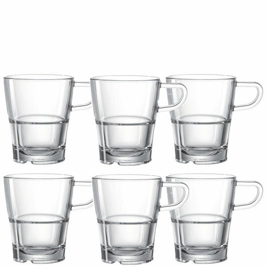 Leonardo Senso Henkeltasse 6er Set, Kaffeetasse, Kaffee Becher, Kaffeebecher, Glas, 170 ml, 14649