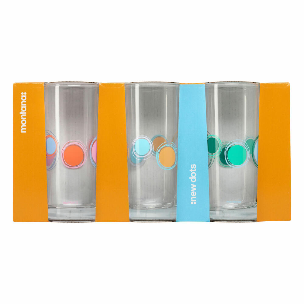 montana Trinkglas :new dots 3er Set, Becher gepunktet, Kalk-Natron-Glas, Mehrfarbig, 280 ml, 046007