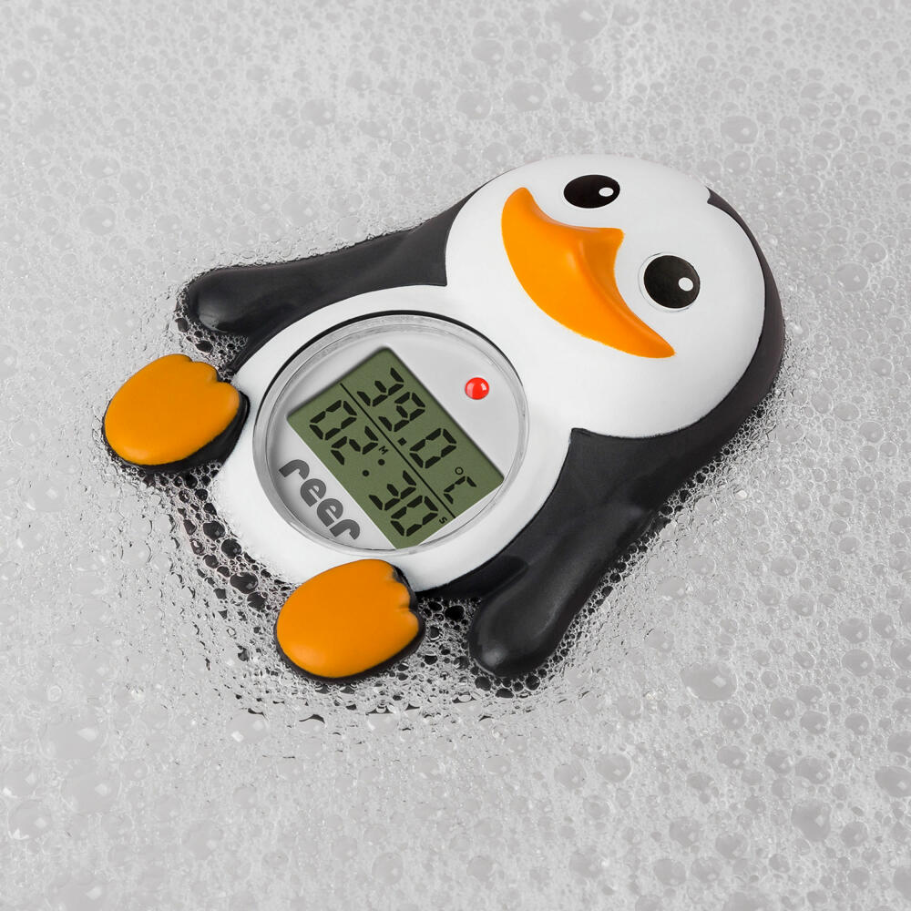 reer MyHappyPingu Badethermometer, 2in1, Digitales Bade Thermometer, Raumthermometer, Temperaturalarm, 24041