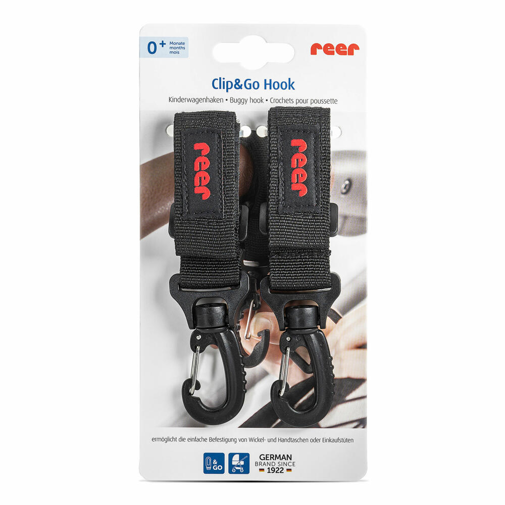 reer Clip&amp;Go Hook stroller hook, set of 2, stroller hook, diaper bag attachment, 84101