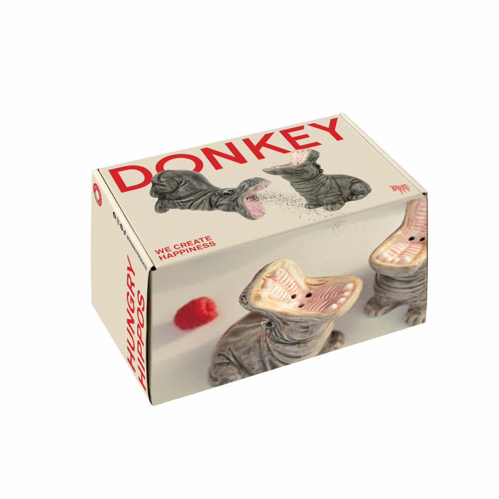 Donkey Products Salz- und Pfefferstreuer Set Hungry Hippos 2-tlg., Gewürzstreuer, Dolomit, Grau, 9 cm, 210741