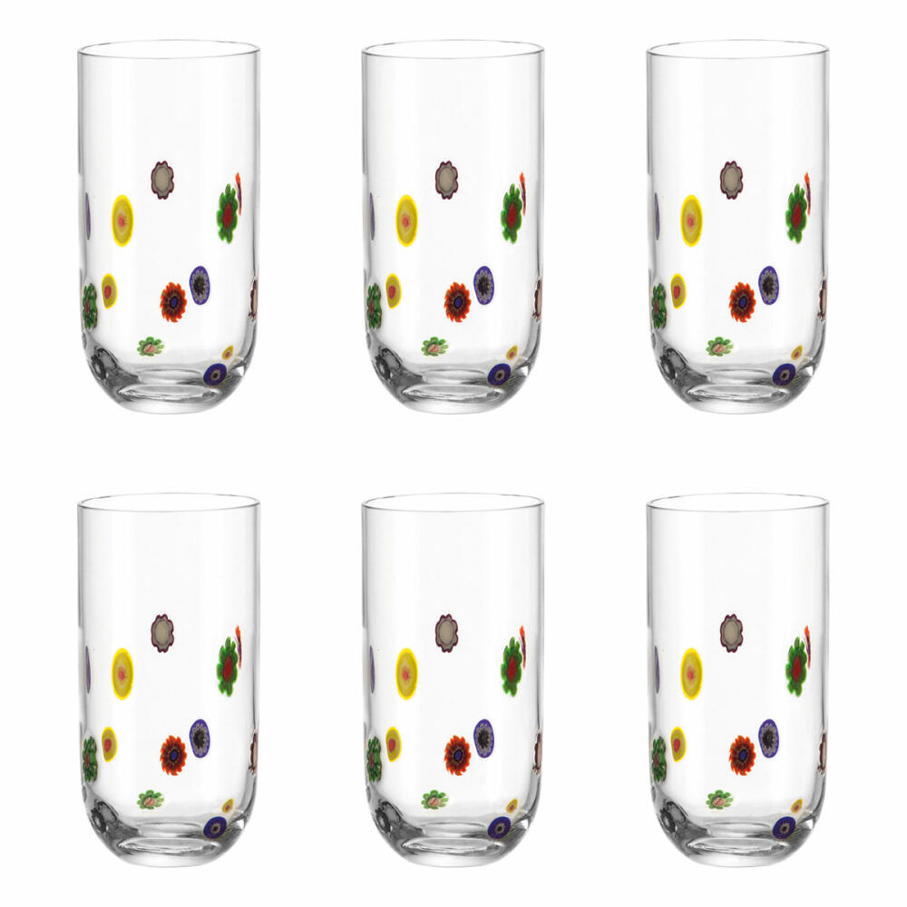 Leonardo Millefiori LD Mug Set of 6, Cup, Drinking Glass, Multi-Coloured, Glass, Ø 8 cm, 490 ml, 17185