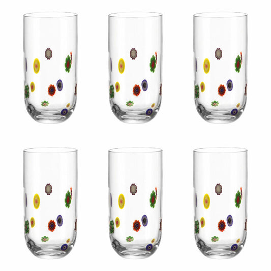 Leonardo Millefiori LD Mug Set of 6, Cup, Drinking Glass, Multi-Coloured, Glass, Ø 8 cm, 490 ml, 17185